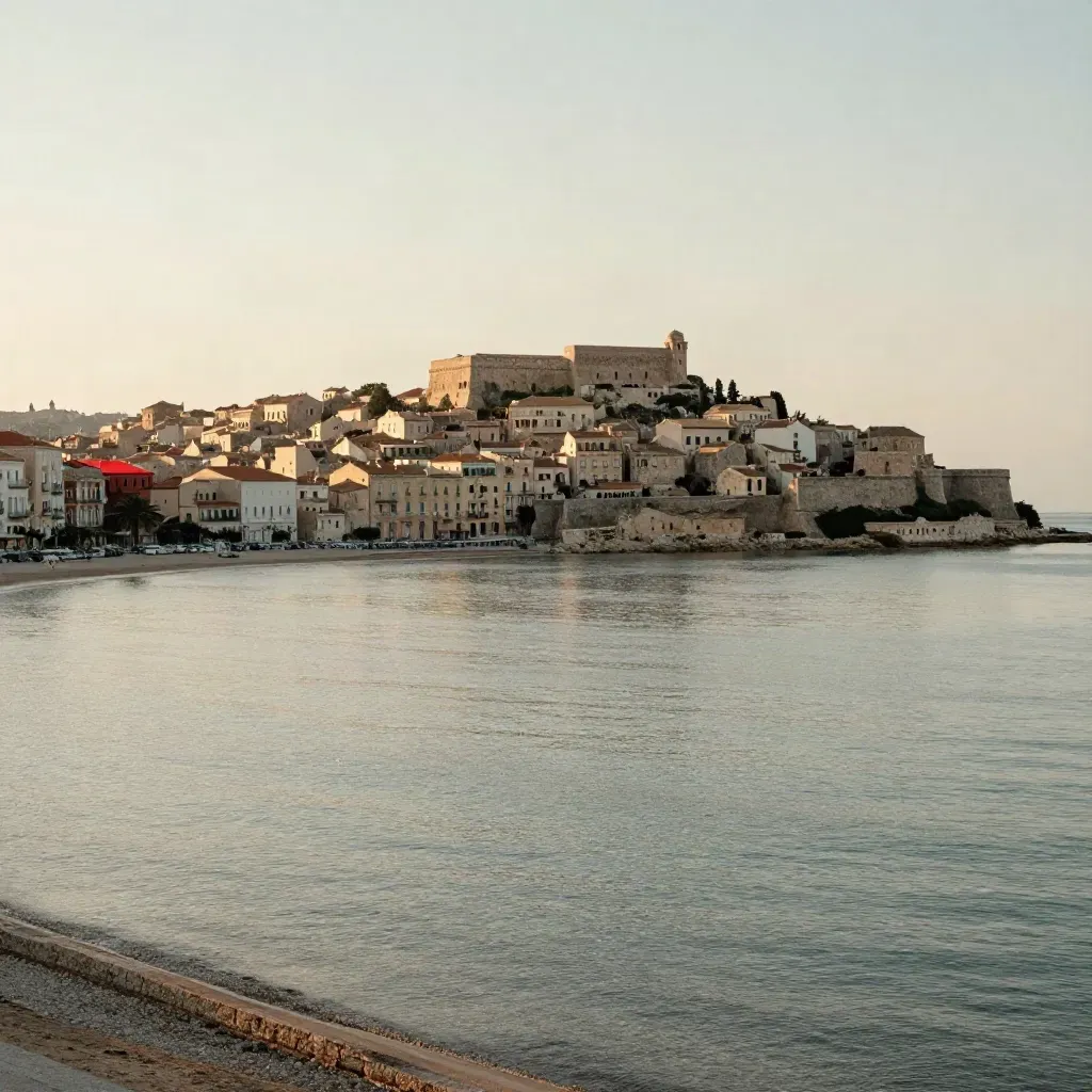 Taranto vecchia alta sul mare Ionio con acqua calma e luce calda pomeridiana
